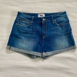 Paige Denim Jimmy Jimmy Short Medium Denim Distressed Raw Hem size 26